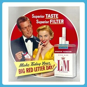 1950s L&M Cigarettes Vintage Advertising Sign 22" Cardboard Display‎ Woman